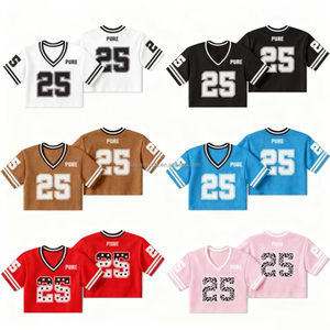Camisetas Cortas Transpirables de Malla Personalizadas FQ para Niñas, Camiseta Deportiva Corta Estilo Jersey de Fútbol Americano con Diseño de la <span class=keywords><strong>Bandera</strong></span> de EE. UU. para Mujeres - Product Image 3