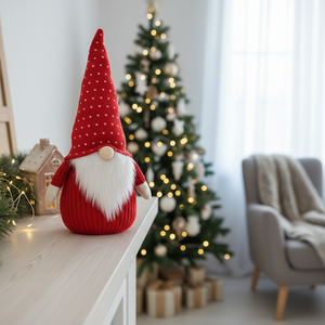 Gnomo Navideño de Fábrica con Gorro de Corazón Tejido, Muñeco de Peluche Rojo para Decoración Festiva - Product Image 1