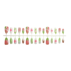 Nouvel ensemble de 24 faux ongles de luxe en résine acrylique, <span class=keywords><strong>forme</strong></span> amande, avec fleurs 3D rose blush et effet ombré, non toxique, marque personnalisable, vente en gros - Product Image 2
