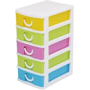 Meuble de rangement en plastique à 5 tiroirs colorés 16x22x25cm, organisateur gain de place avec poignée - Product Image 1