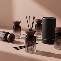 Diffuseur de parfum en verre dégradé mat de luxe 200 ml avec bouchon en bois de noyer, boîte-cadeau en tube de papier personnalisé