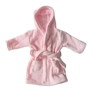 Super Cozy Coral Fleece Kids Hooded Bathrobe V-Neck Pajamas for Sleep Quick Dry Thermal Dressing Gown for Winter and Summer