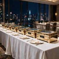 FANTIF Catering Doppelbehälter Hydraulischer Glasdeckel Gold Digitaler Elektrischer Chafing Dish Buffet Edelstahl Speisenwärmer Set