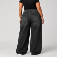 Jeans Baggy Noirs Grande Taille pour Femmes, Coupe Extra Large, en Denim Délavé, Taille US, Vente en Gros OEM ODM
