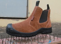 Bottes de travail anti-perforation à embout d'acier, semelle extérieure en caoutchouc antidérapante, en cuir suédé sans lacets, pour l'exploitation minière, le soudage, la construction et l'usine