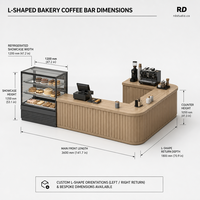 Comptoir de bar à café en forme de L, durable et commercial, avec plateau en contreplaqué courbé, table de service pour boulangerie, pour bureau d'accueil HLX