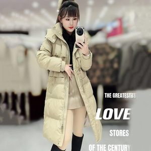 Coréen nouveau hiver imperméable <span class=keywords><strong>mi</strong></span>-longueur <span class=keywords><strong>longue</strong></span> lâche épaissi à capuche taille cintrée vêtements d'extérieur blanc duvet de canard manteau vestes femmes - Product Image 5