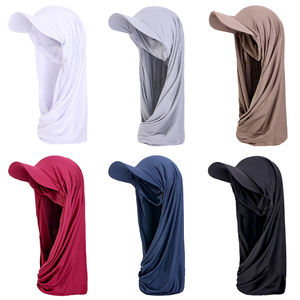 Protector solar Hijab accesorios para <span class=keywords><strong>el</strong></span> cabello gorras de verano con capa Hijab visera gorra de béisbol musulmana con bufanda de malla para mujer <span class=keywords><strong>Jersey</strong></span> bufanda - Product Image 1