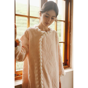 Set <span class=keywords><strong>pigiama</strong></span> stile cinese retrò autunno-inverno da donna | <span class=keywords><strong>Pile</strong></span> composito Jacquard tulipano, bottone a rana, <span class=keywords><strong>pile</strong></span> ispessito, elegante - Product Image 6