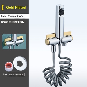 Pulvérisateur <span class=keywords><strong>de</strong></span> bidet mural moderne en laiton électroplaqué or avec pistolet <span class=keywords><strong>de</strong></span> chasse d'<span class=keywords><strong>eau</strong></span> pour toilettes et robinet d'angle un entrée deux sorties - Product Image 6