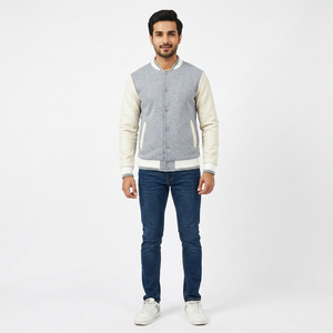 Custom Logo <b>Men's</b> Unisex Casual Winter Baseball Varsity <b>Jacket</b> 100% Cotton Stand Collar Embroidered Front Logo Breathable - Product Image 1