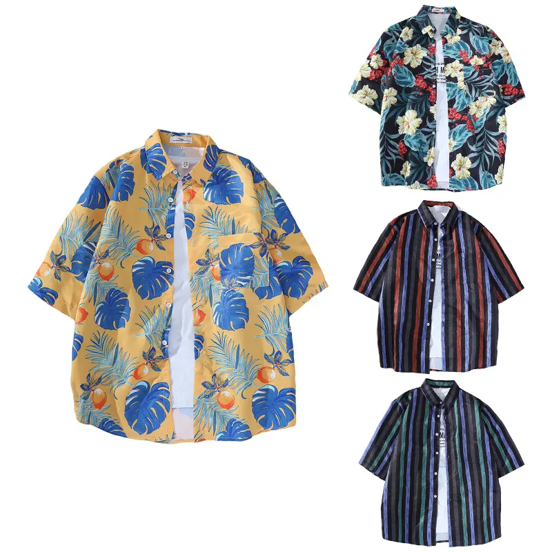 Camisa de Praia Havaiana masculina personalizada Camisas Estampadas Floral Casual Camisa De Férias De Verão De Manga Curta