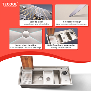 Évier de cuisine <span class=keywords><strong>professionnel</strong></span> en acier inoxydable SS304, fait main, fonctionnel, à encastrer, grande cuve - Product Image 2