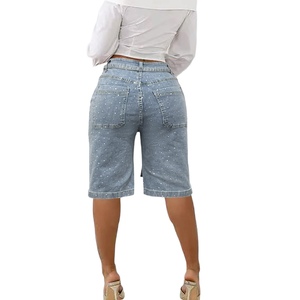 Pantalones Vaqueros Cortos Holgados para Mujer con Adornos de Diamantes de Imitación y Cinturón Incorporado, a la Moda - Product Image 3