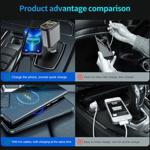 2025 nuevos productos 4 en 1 puertos de carga múltiple <span class=keywords><strong>cargador</strong></span> rápido con cables retráctiles y <span class=keywords><strong>cargador</strong></span> de coche de teléfono móvil de carga PD - Product Image 2