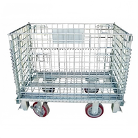 Conteneur en treillis métallique galvanisé industriel pliable et empilable en acier robuste avec roues de 4 pouces pour le stockage en entrepôt