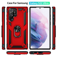Casing Armor Tahan Guncangan untuk Samsung Galaxy S22 S23 S21 S20 FE S8 S9 S10 Plus Note 20 Ultra 8 9 10 Lite 5G Penutup Bemper Cincin Logam