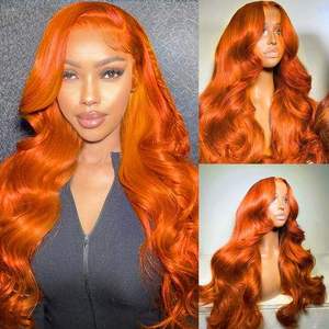 Gingembre <span class=keywords><strong>Orange</strong></span> Vague de Corps Cheveux Humains HD Avant de Lacet Perruque Pré Pincée Brésilienne Remy Colorée 13x4 Sans Colle Dentelle Frontale Perruque - Product Image 2