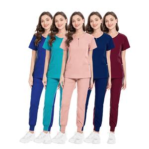 Confortable léger femmes gommages uniformes ensembles Joggers fermeture éclair-hauts hôpital médical chirurgical Salon uniformes gommage en gros - Product Image 2