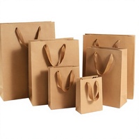 Sac cadeau en papier kraft brun avec poignée en ruban plat, écologique, recyclable, sac de shopping, emballage de vente au détail, sac pour vêtements