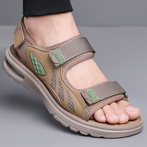 Sandales pour hommes à semelle compensée et coussin d'air, à fermeture Velcro, plates, style décontracté plage et été, pour jeunes, jaunes 7070 - Product Image 2