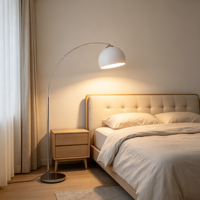 Moderne Bogenstandleuchte, Chrom-Silberne Angelruten-Stehlampe mit Weißem Kuppelschirm für Wohnzimmer Sofa-Seite Heim-Dekoration