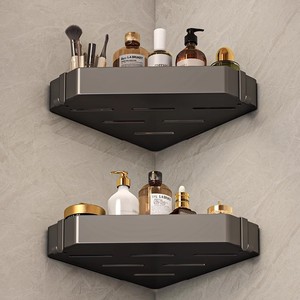 Estante triangular para baño de 2 niveles, estante de almacenamiento de pared para ducha e inodoro, duradero - Product Image 1