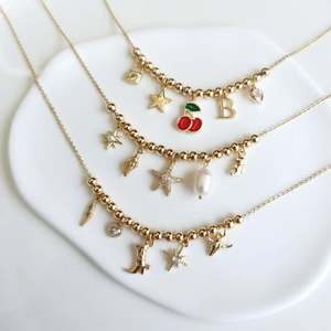 Venta al por mayor nuevo diseño collar 18K chapado en oro Multi encanto collar cereza FE corazón bola cadena Collar para mujer - Product Image 2