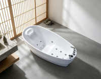 Baignoire ovale autoportante en acrylique, baignoire de trempage équipée d'un robinet et d'une douchette pour salle de bain