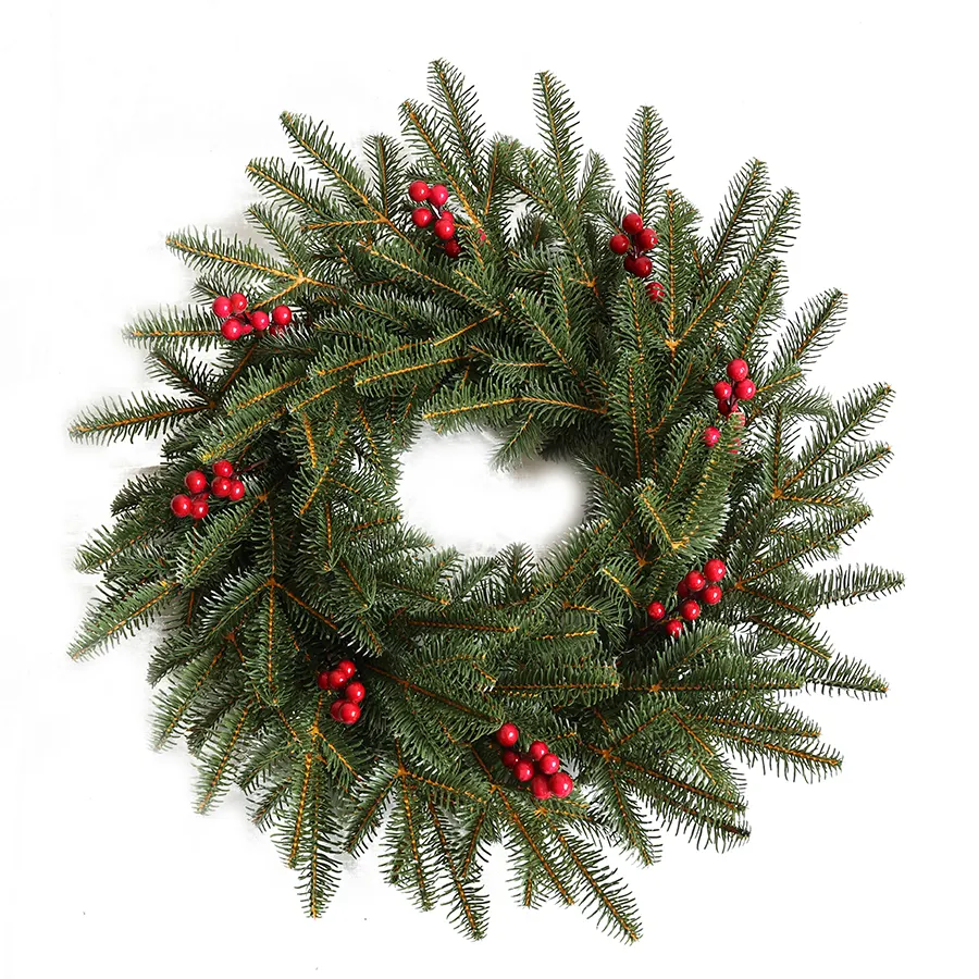 Hot Sale Luxury Indoor Use Windows Decorations Artificial Pinecone Red Berry Christmas Wreath With led Lights