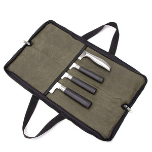 Custom Knife Slots Heavy Duty Waterproof Waxed Canvas <b>Bag</b> Portable Chef Knife <b>Roll</b> <b>Bag</b> - Product Image 1