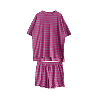 Ensemble côtelé rayé pour femme : Haut ample à manches courtes et col rond & Short à taille élastique – Tenue décontractée 2 pièces en coton doux et respirant