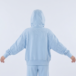 Service OEM ODM – Sweat à capuche bleu en coton 100 % respirant, tissé, pour l'hiver, avec logo personnalisé avant et arrière, imperméable, décontracté, coupe oversize - Product Image 1