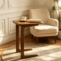 Table d'appoint mobile en bois de noyer noir, style minimaliste moderne, mini table basse, rangement pour collations, bureau d'ordinateur en forme de C, table de chevet