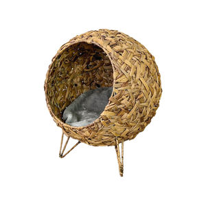 PawHutt Lit pour chat en feuille de bananier Lit surélevé Grotte pour chat Grand coussin doux et confortable comprenant l'imitation de rotin - Product Image 4