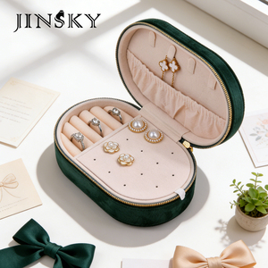 Jinsky Portable Velvet Travel Jewelry Box Mini Case with Compartments for Earrings <b>Ring</b> Necklace Anti-Tarnish - Product Image 2