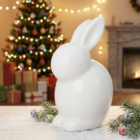 Ensemble de deux figurines de lapin en céramique blanche, statue d'animal décorative pour la maison, décoration de table de Pâques