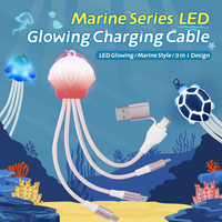 Ocean Design Jellyfish Octopus Led Glowing Charging Cable Universal Mobile Phone USB C Multi 4 en 1 Light up Charging Cable