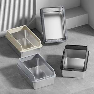 Bac à litière pour chat en acier inoxydable Nouveau plateau en acier inoxydable avec clôture haute ouverte grand bac à litière pour chat approfondi anti-éclaboussures fournitures pour animaux de compagnie - Product Image 2