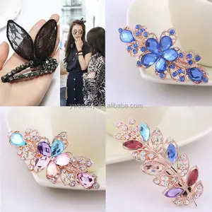 Luxury Elegant Lady Crystal Hairpins Colorful Flowers Leaf Butterfly Rhinestone Spring Clips Accessories Wholesale