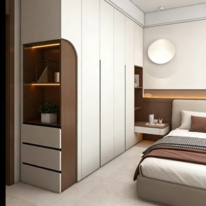 Armoire en bois moderne personnalisée BALOM, style minimaliste, meubles de chambre à coucher avec compartiments de rangement latéraux ouverts - Product Image 4