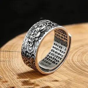 Antike vergoldete versilberte Amulett Pixiu Ringe Chinesische Feng Shui Reichtum Glücks zeichen verstellbarer offener Ring Frauen Männer Schmuck Geschenk