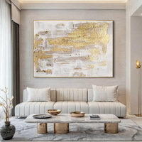 Peinture à l'huile abstraite 100% peinte à la main sur toile, art mural avec texture feuille d'or, taille et design personnalisables pour salon, cadeau