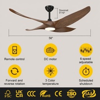 Ventiladores de Techo LED Modernos de 56 Pulgadas con Aspas de ABS, Control Remoto Opcional, Tuya Smart, Motor de CC de Cobre, Garantía de 10 Años # 3636
