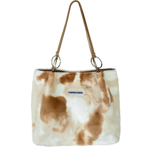 Sac fourre-tout en fausse fourrure de lapin, marron et bleu, couleur unie, fermeture éclair, pour tenues de tous les jours, sac à bandoulière grande capacité pour femmes - Product Image 5