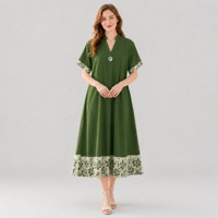 Robe en lin de boutique en gros, personnalisable OEM, marque privée, prête à l'emploi, avec bordure contrastante, robe de villégiature verte