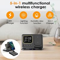Meest Verkopende Product 2024 Multifunctionele Opladers Draagbare Krachtcentrale 5 In 1 Nacht Licht Wekker Telefoon Oplader Voor Horloge