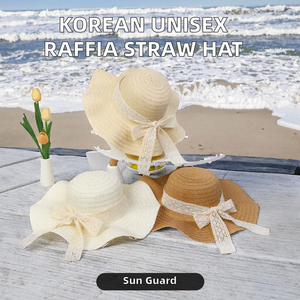 Women Adjustable Hand Embroidery Striped <b>Straw</b> Top <b>Hat</b> with Lace Ribbon Bow Wide Brim Sun <b>Hat</b> for Beach Travel Outdoor - Product Image 3