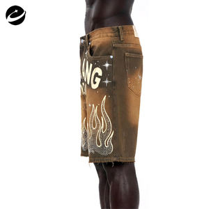 Shorts de <span class=keywords><strong>Jeans</strong></span> Masculinos 100% Algodão Personalizados de Moda Urbana XUCHANG com Cristais de Rhinestone e Lavagem Ácida - Product Image 2