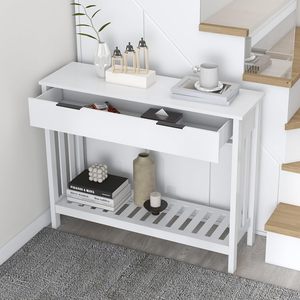 White Modern Narrow <strong>Console</strong> <strong>Table</strong> <strong>with</strong> <strong>Storage</strong>, Wood Entryway <strong>Table</strong> <strong>with</strong> Drawer, Sofa <strong>Table</strong> for Living Room, Hallway, Corridor - Product Image 3
